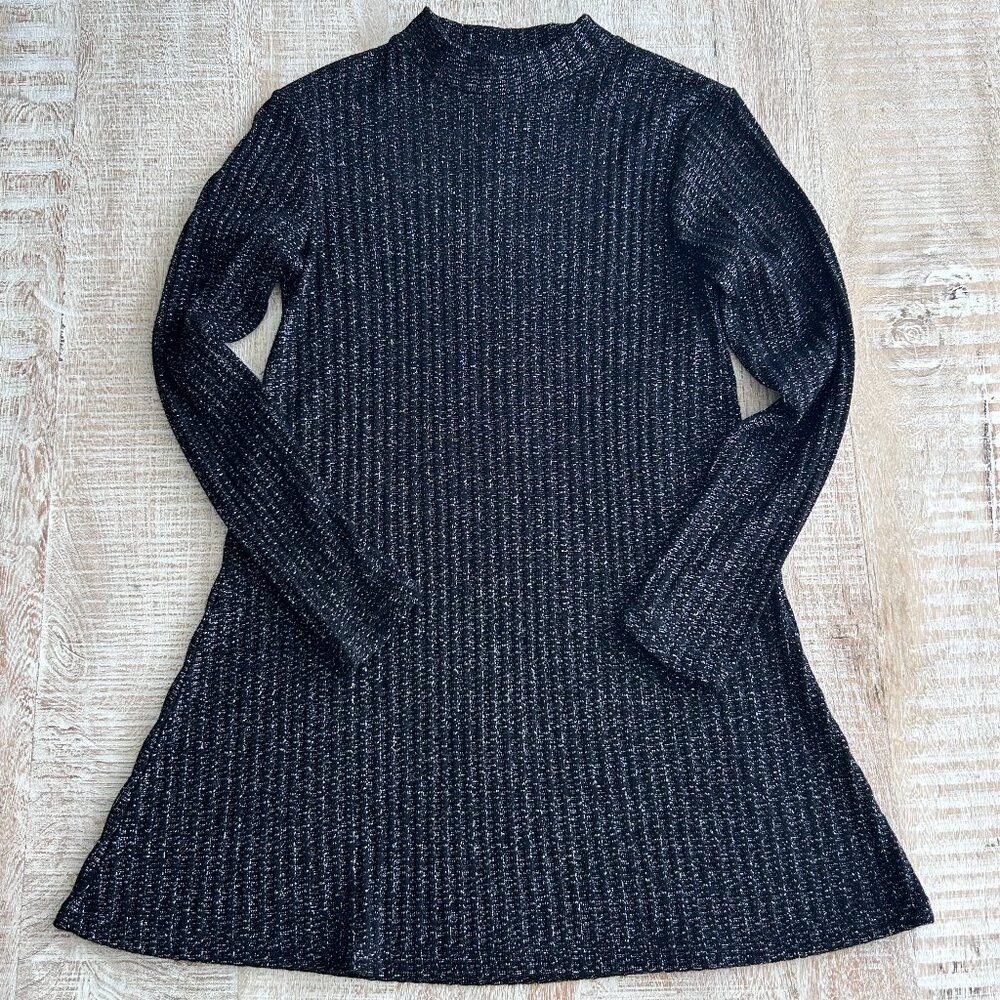 Urban Outfitters Sweater Mini Dress Medium Womens Black Glitter Mock Neck Dress - Picture 3 of 10